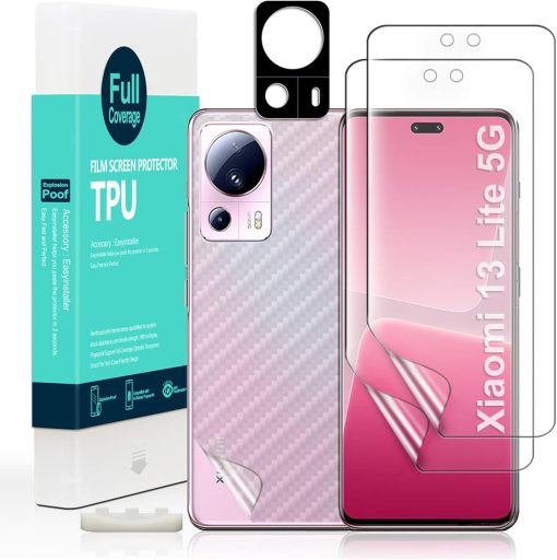 IBYWIND Screen Protector For Xiaomi 13 Lite 5G 6.55",with 2Pcs Flexible TPU Film,1Pc Camera Lens Protector,1Pc Backing Carbon Fiber Film[Fingerprint Reader,Easy to install]