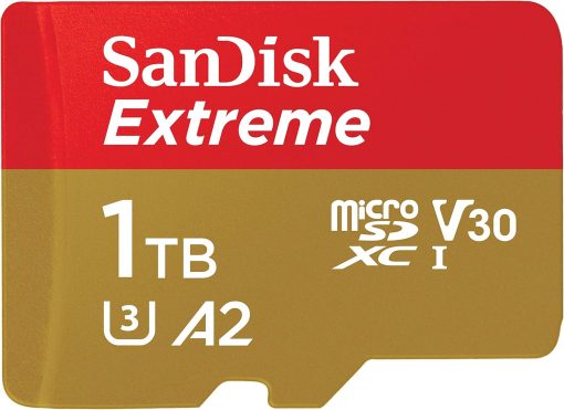 SanDisk 1TB Extreme microSD UHS I Card for 4K Video on Smartphones, Action Cams & Drones 190MB/s Read, 130MB/s Write SDSQXAV 1T00 GN6MN, Red/Gold