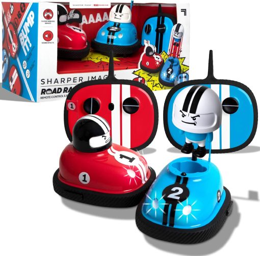 Sharper Image Road Rage RC Speed Bumper Cars, Mini Remote Controlled Ejector Vehicles, 2 Player Head to Head Battle, Crash into Opponents, 2.4 GHz, Red and Blue, Ages 6 and Up