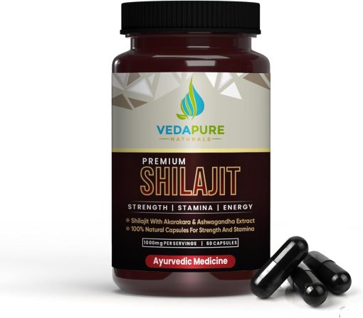 Vedapure Natural Shilajit/Shilajeet with Safed Musli & Ashwagandha Extracts - 1000mg 60 Capsules