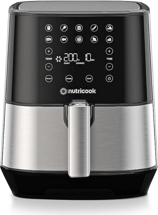 Nutricook Air Fryer 2,3.6 Liters, 1500 Watts, Digital Control Panel Display, 10 Preset Programs With Built-In Preheat Function, Stainless Steel + BBQ Skewer, 2 Years limited Warranty, Amazon exclusive