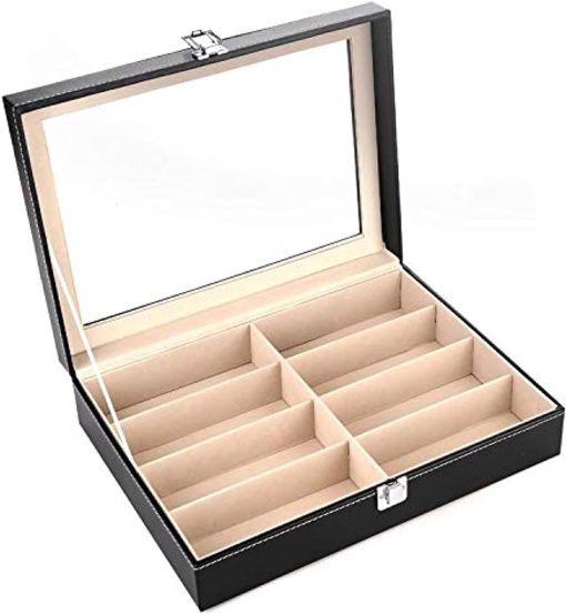 Eyewear Glasses Box Sunglasses Storage Box And Organizer For 8 Glasses Pu Leather,Black