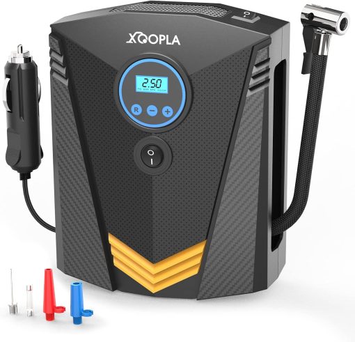 Xoopla Tire Inflator Air Compressor Portable 150PSI DC12V Car Air Pump 9.5FT Cord with Digital Pressure Display and 3 Nozzle, LED Light, Electric Air Pump for Car/Bike/Ball(Fast Inflation/19mm)