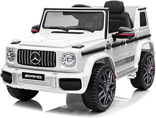 DERAK AMG G63 12V Ride On Car with Remote Control for Kids (2023 Version) Suspension System, Openable Doors, LED Lights, MP3 Player White