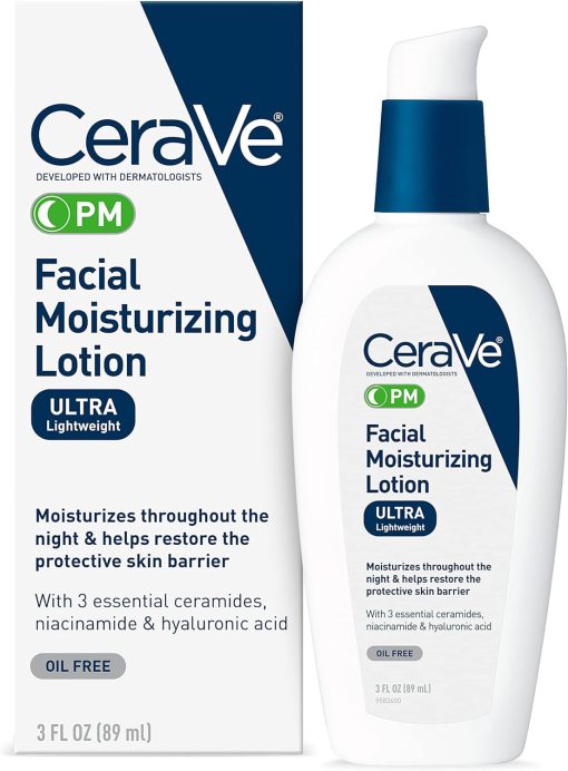 Cerave Pm Facial Moisturizing Lotion, 3 Oz., Multiplied With Derma Roller, 3 Fl Oz (Pack Of 1)