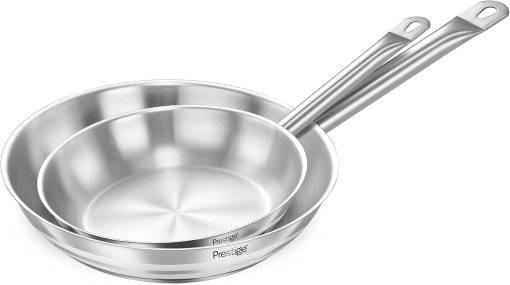 Prestige Stainless Steel 2 Piece Fry Pan Set, Silver, 22x26 cm