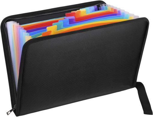 Fireproof Expanding File Folder with 13 Multicolored Pockets A4 Size Document Organizer with Color Labels Zipper Closure Non-Itchy Silicone Coated Portable Filing Pouch(14.3" x 9.8")