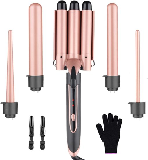 Beauenty Curling Wand Set, 5 in 1 Hair Curler with 5 Interchangeable Curling Wand Ceramic Barrel(9-32mm), with LED Temperature Adjustment and Heat Up, Hair Curler Include Heat Resistant Glove (B)