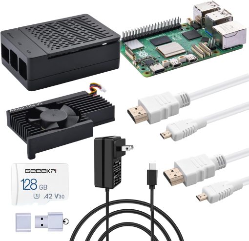 GeeekPi Starter Kit for Raspberry Pi 5 8GB, with Raspberry Pi 5 & Active Cooler, Case, 128GB Card, Card Reader, HDMI Cables and 27W USB C Power Supply