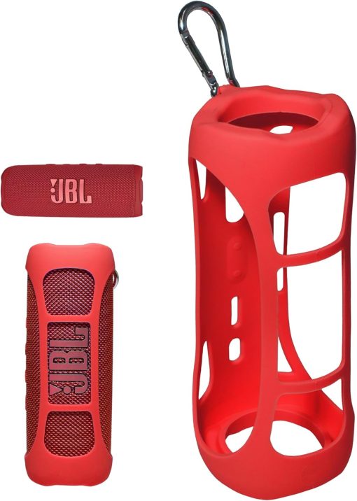 alltravel Silicone Cover Skin for JBL Flip 6 Portable Bluetooth Speaker , Portable full protection solution, Customized skin with color and shape matching (Red)