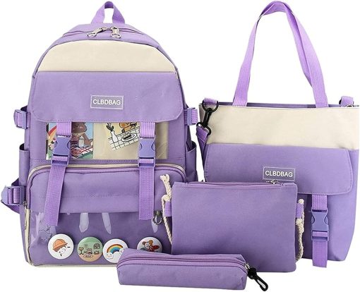 KEAIDO School Backpack, 4 Pieces, Purple, Large, unisex-child