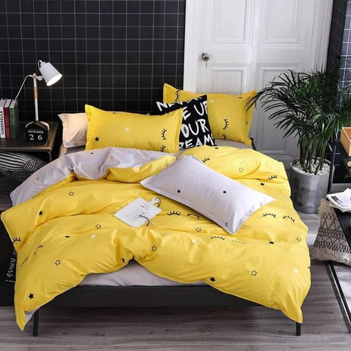 Golden Home King Size Bedsheet 6pcs One Set, High Cotton Quality Bedding Set Duvet Cover (King Size, Yellow＆Black)