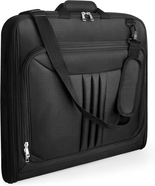 Garment Bags, Large Suit Travel Bag with Pockets & Shoulder Strap for Business Trip, Professional Foldable Carry On Bag Gifts for Men Women, Client, Waterproof Luggage Bags for Travel (Black)