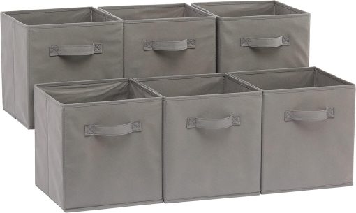 Amazon Basics Collapsible Fabric Storage Cubes Organizer with Handles, 26.67 x 26.67 x 27.94 centimeters, Pack of 6, Gray