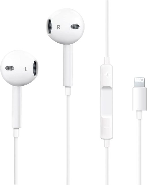 iPhone Headphones, [MFI Certified] Earphones Wired Stereo Sound Earbuds with Microphone and Volume Control, Compatible with iPhone 14/13/12/SE/11/XR/XS/X/7/7 Plus/8/8P, Supports All iOS Systems,White