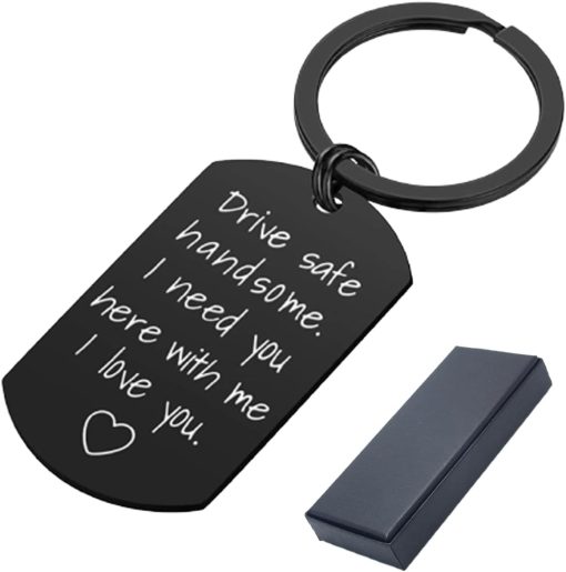 WazirianUAE Drive Safe I Need You Here With Me Handsome Keychain For Him - Car Key Chain - Boyfriend Husband Dad KeyRing - Keychain for Men - Love Gifts, multi - Medium