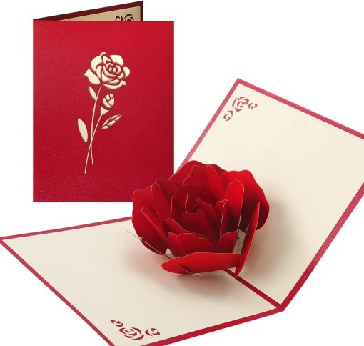 ELECDON Rose 3D Pop-Up Card Valentines Day Card, With Envelope Valentines Card Mothers Day Card Mom Anniversary Card Wife Husband Happy Birthday Card Thinking of You Greeting Card