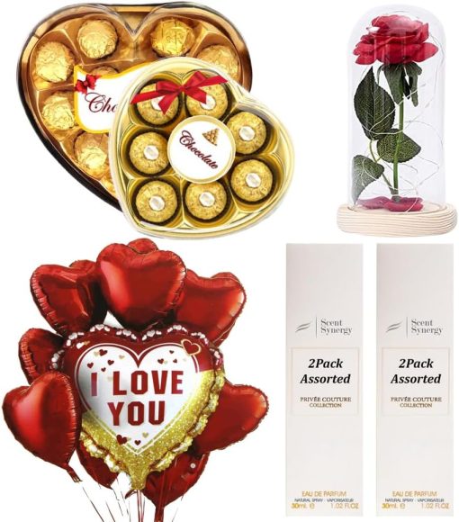 Valentine's Day Gift Box, Romantic Gift, Chocolate, Balloon & Perfume Duo, Cute Birthday, Christmas, Wedding Gift for Girlfriend, Wife, Fiancee