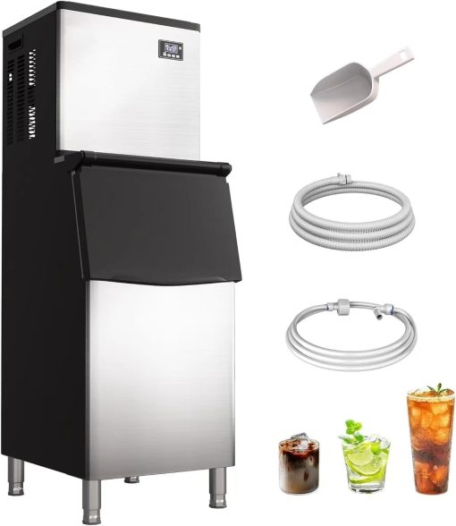 Commercial Ice Maker Machine, 150Kg/24H Stainless Steel under Counter Ice Machine with 140Kg Ice Storage Capacity