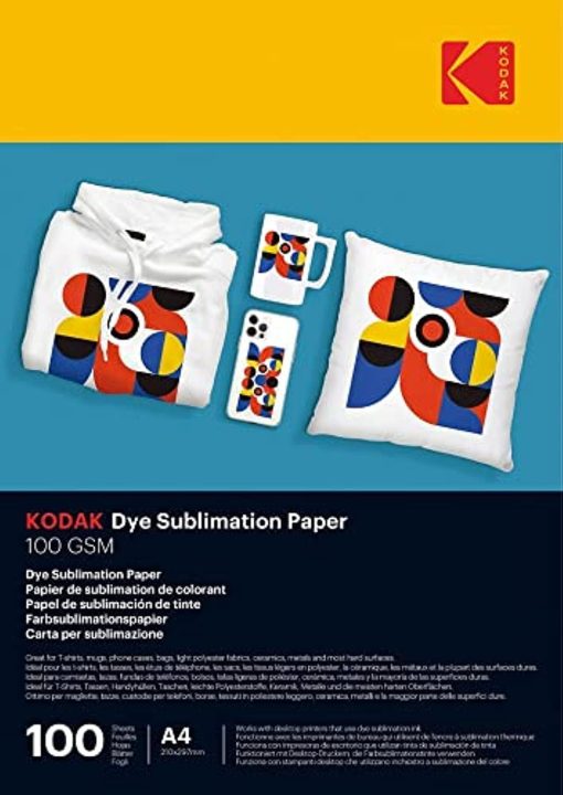 Kodak Sublimation Transfer Paper A4 100 GSM For T-Shirt, Mugs & Banners - 100 Sheets Pack