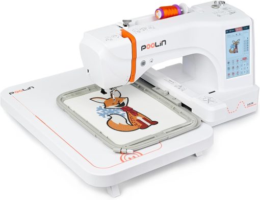 POOLIN EOC06 Embroidery Machine 20x28 cm Large Area for Clothing,Computerized 7 Inch Touchscreen,Achieve Letter Embroidery and Combination Embroidery,Include Thread Stabilizer Bobbins USB Hoops