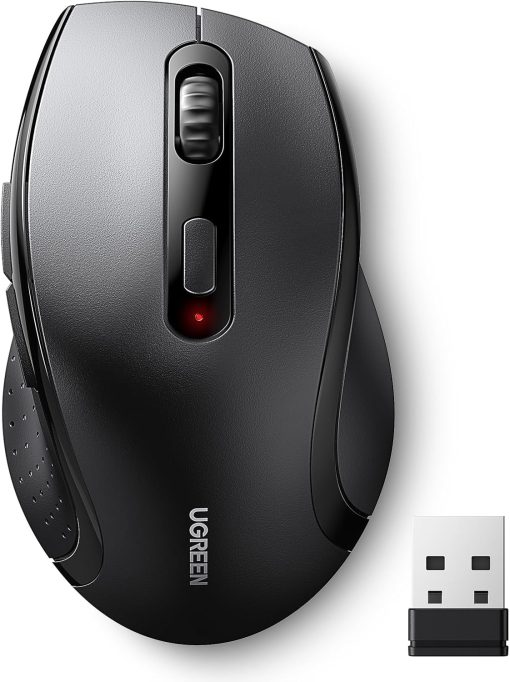 UGREEN Wireless Mouse, 2.4G Ergonomic Optical Mouse, Computer Mouse for Laptop, 1600 DPI, 3 Adjustment Levels, 6 Buttons, 12 Months Battery Life, USB Mouse for Laptop, PC, Chromebook, Notebook, Black