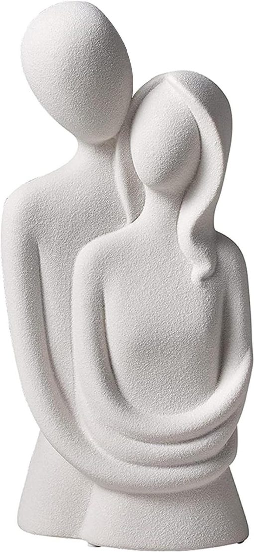 beiyoule Couples Statue - Hugging Couple Ceramic Sculpture, Modern Sculpture Decorative Figure, White Art Love Statue, for Wedding Anniversary Valentine's Lover's Gift (3.9x3.3x8.26inch)