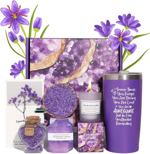 Homarket Scented Candles Set,Birthday Gifts for Women, Relaxing Spa Gift Basket Set, Thoughtful and Distinctive Presents for Women, Ideal for Holiday Gifting,Purple