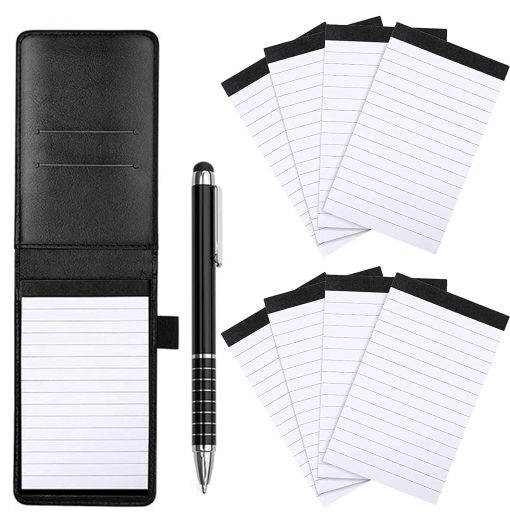 Dailychic 10pcs Mini Pocket Notepad Holder Set, Included A Hardcover Note Pad Holder, A Metal Pen and 8 Pieces A7 Memo Book Refills, Dailychic Notebook Journals for School and Office