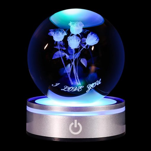 QIANYMY 3D Rose Crystal Ball with LED Colourful Light Base,Unique Gifts Her for Valentine's Birthday Wedding,Romantic Anniversary Present with Girlfriend Wife Mom Women I Love You Night Light