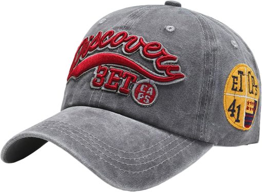 KASTWAVE Distressed Denim Baseball Cap, Unisex Casual Cotton Washed Embroidered Letters Trucker Hat, Adjustable Spring Autumn Baseball Cap, Vintage Anti UV Summer Sun Hat (Grey)