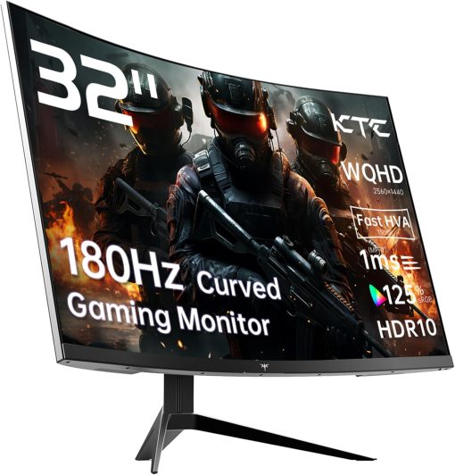 KTC 32 inch 180Hz Curved Gaming Monitor, QHD(2560x1440p) 1ms MPRT, 2K Computer Monitor, 1500R HVA Display, FreeSync Premium, HDR, 120% sRGB, DisplayPort/HDMI/USB, Vesa Support, PC Monitor for Gamers