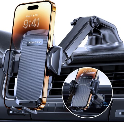 Miracase Universal Car Phone Holder [Powerful Suction Cup] Phone Holder Car for Dashboard Windshield [Double Metal Hook] Mobile Holder for Car Air Vent Car Mobile Holder for All 4.0-7.2" Smartphone